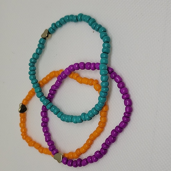 Trio Beaded Teal Purple Orange 7" Bracelets - Picture 1 of 1